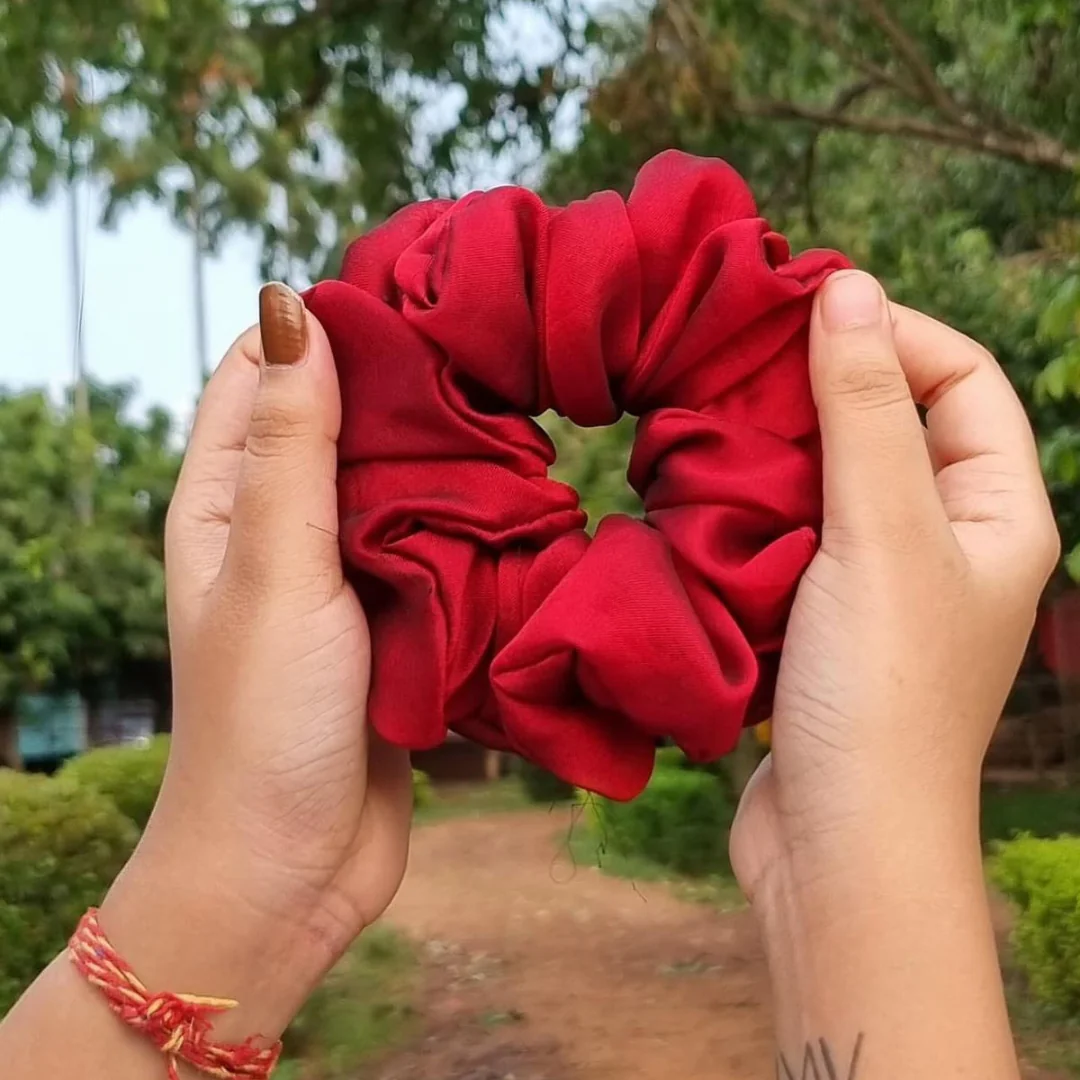 Red Silk Scrunchie - 2 pack - Image 4